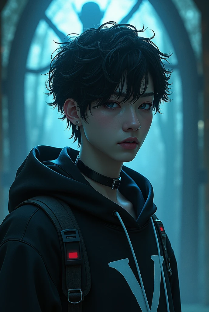 A gamer profile icon to put on your discord and steam profile with the name vertice that is me with the letter V very evident with a mysterious being in the background