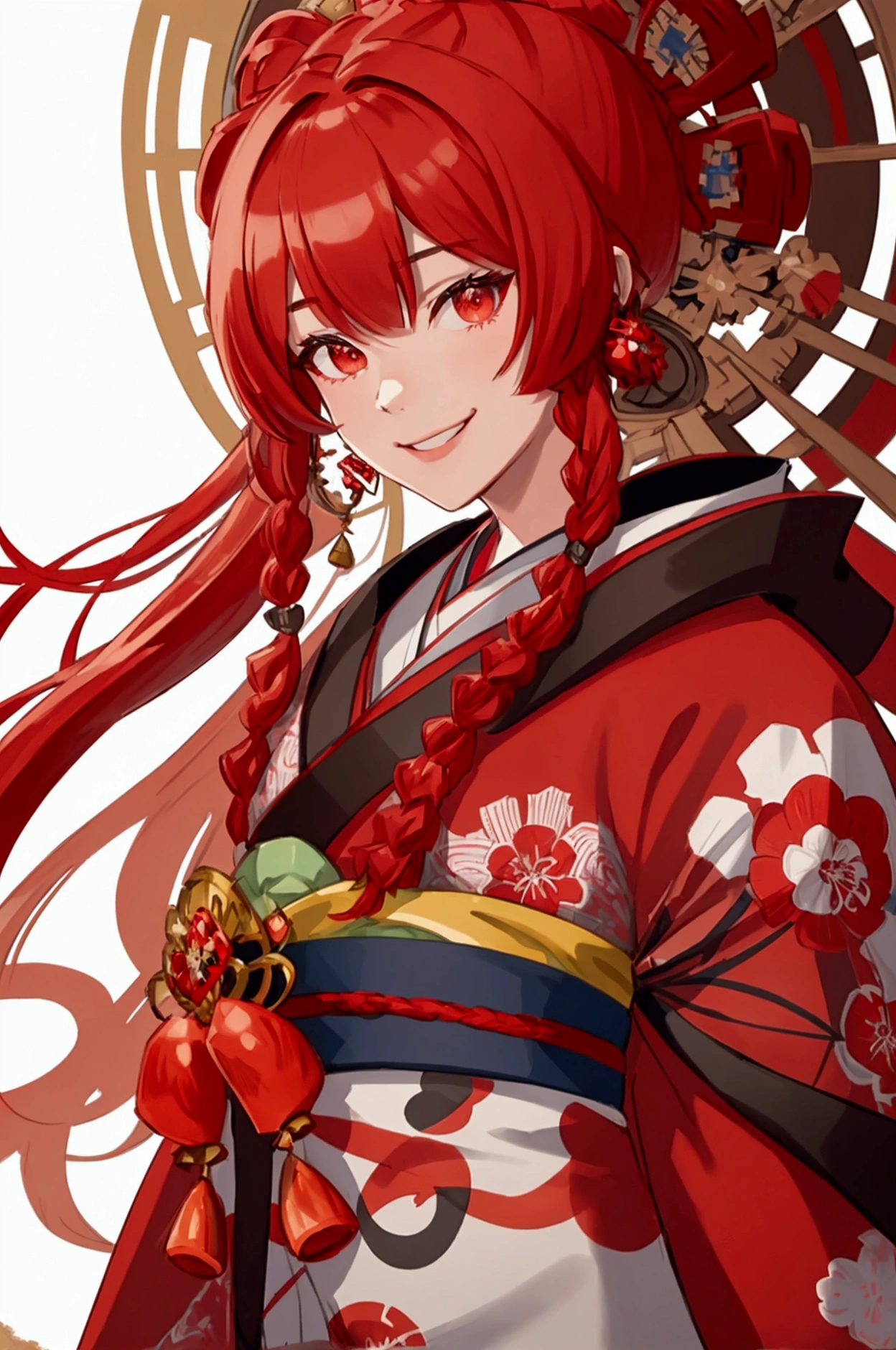 ((kimono)), (male: 1.3), dwarf, (Masterpiece, intense details: 1.5) full body, red cloak, red hair, long braided beard, hair strand, ((smile)), high detail, Realism, Action painting, depth of field, god rays, wide shot, panorama, Ultra-Wide Angle, uhd, super detail, high quality, Photorealism, 16K, highres, No background, White background, background through