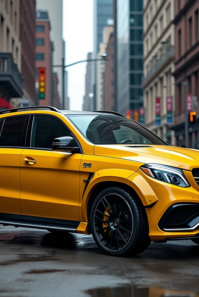Yellow Mercedes ml 63 amg w164 widest body kit