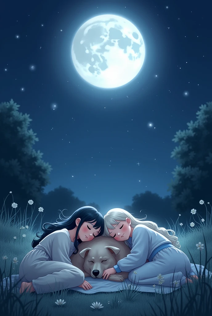 Illustration: The moonlight gently illuminating Marium  girland Riks dog sleeping.]
