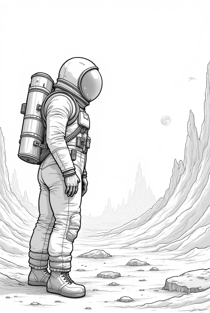 Astronaut on Venus coloring page black and white