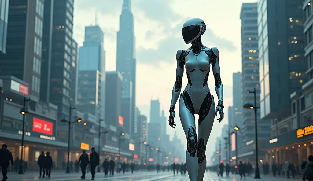 The city of the future、droid、Civilian、Rich clouds drift in the sky、Connect to the city network、tall house、blue-sky、afofuturism、Luminism、Ray traching、closeup cleavage、kanon、hyper HD、tmasterpiece、high detal、high qulity、High resolution -- v 6