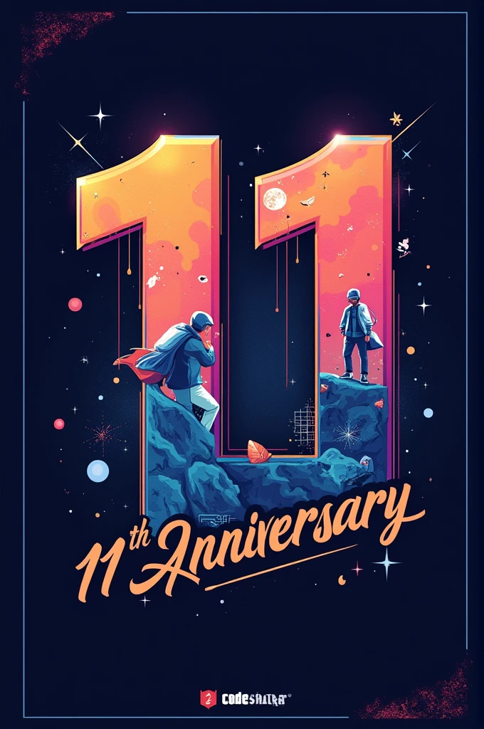 In honor of the 11th anniversary of our Codeshastra Hackathon, design a visually striking grid
post for Instagram. This post should eloquently convey the significance of this milestone year.
Use your creativity to interweave imagery, typography, and design elements to tell the story of a
decade of excellence.