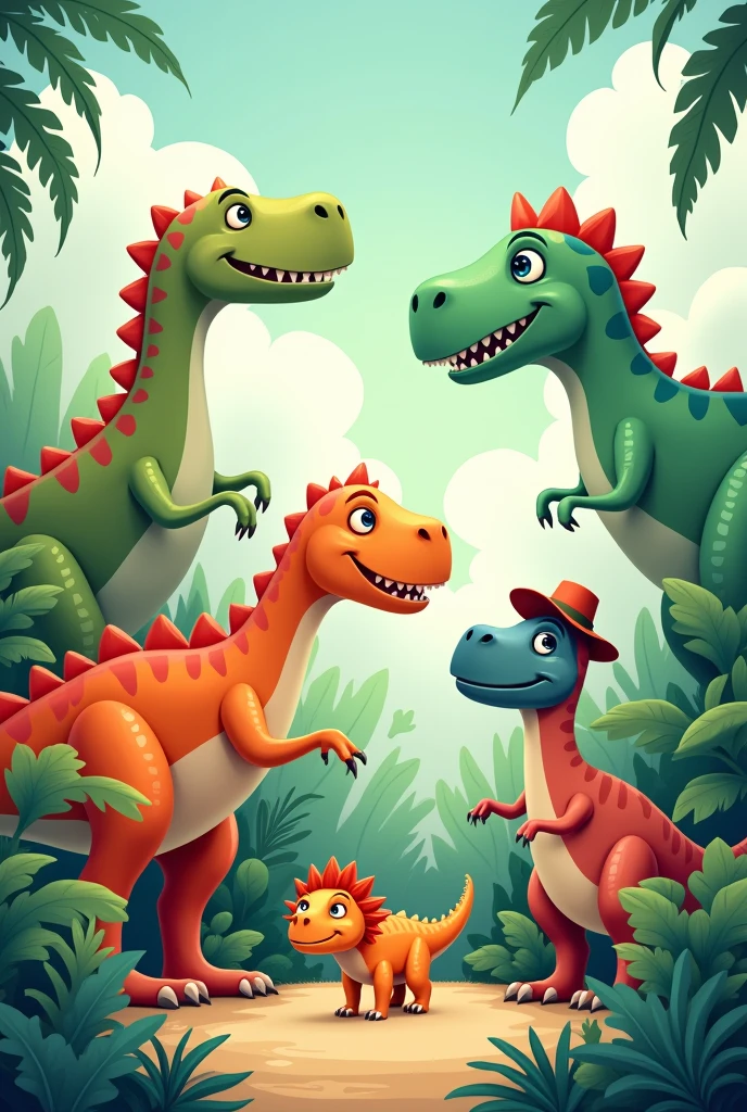 Dinosaurs of different species cartoon in f