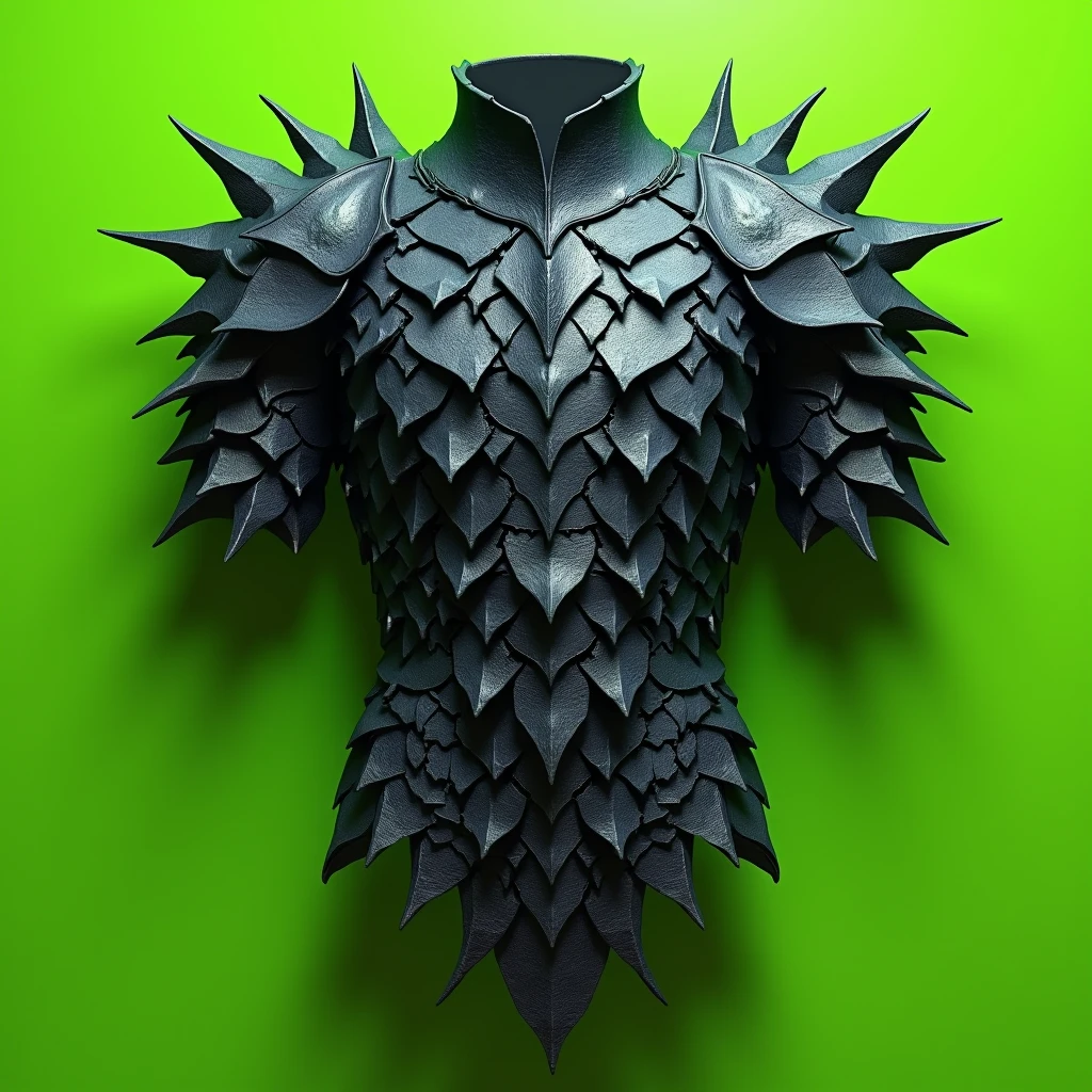 hyperrealistic, medieval, demonic scale, chest armor piece, lime green background