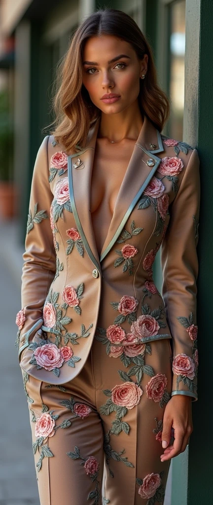 Women's mesh suit with embroidery flowers with monograms