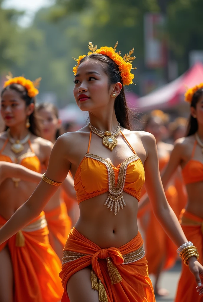 ((masterpiece, highest quality, Highest image quality, High resolution, photorealistic, Raw photo, 8K)), Best Quality, Realistic photograph, Group of thai young girl , Thai dance on street festival, dynamic post, erotic, porn, show real pussy, show real vagina , tongue lick touch pussy, No wearing suit.