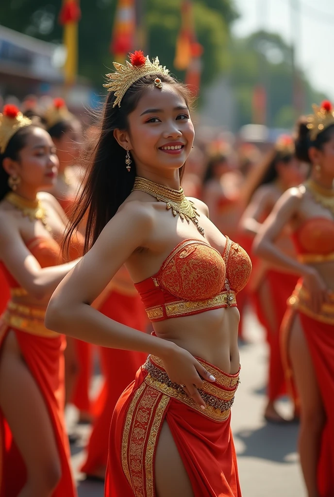 1 woman, Chinese New Year Outfit, Large breasts, Wearing far Microskirt, 8K - Top Quality, Knee Shot, backview, sexy pose walking up, hour glass body