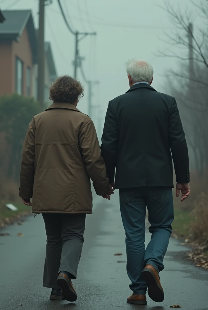 Photo of parents walking with their backs to each other