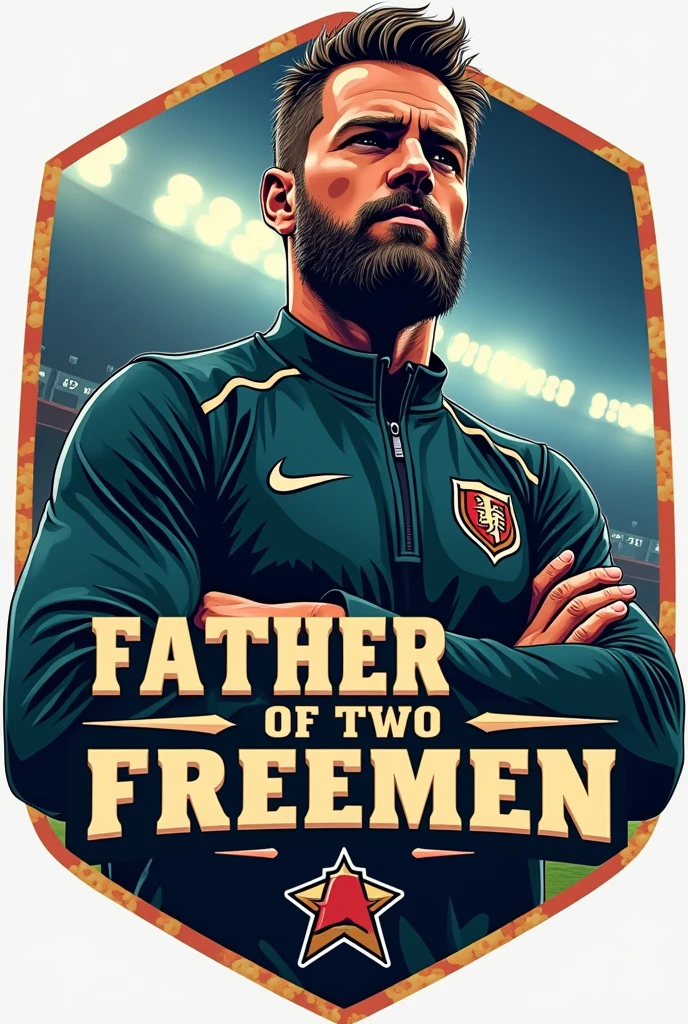 football logo, with the name "father of two freemen"