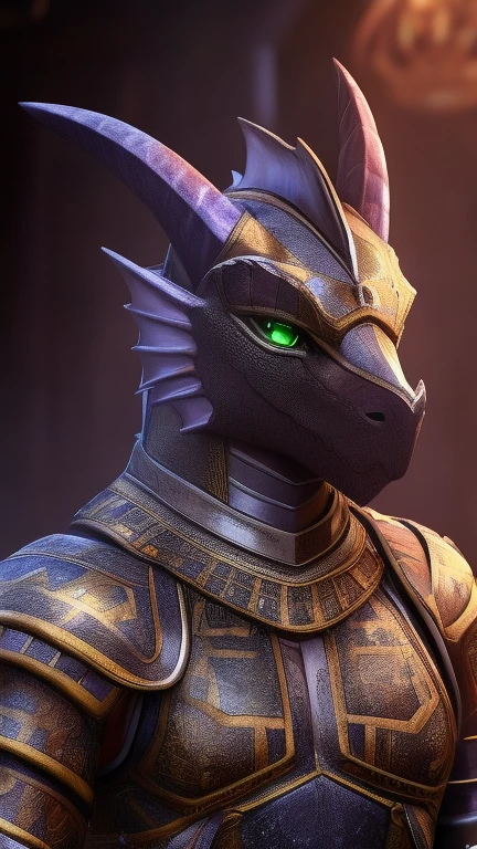 A detailed anthro esmerald dragon, with horns, a detailed wearing a light armor without helmet, no hair, masterpiece, in a dimly lit tavern, 2.5D digital art, intricate details, highly realistic, cinematic lighting, dramatic atmosphere, vivid colors, sharp focus, sole male, male focus,  green eyes, front view, upper body portrait
