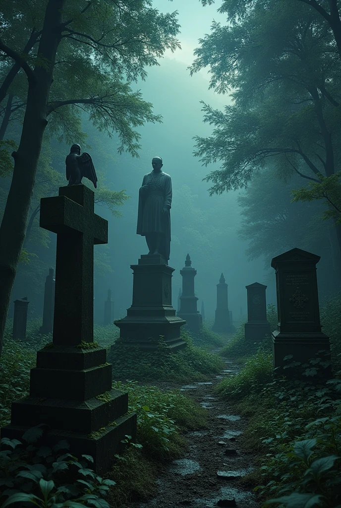 Old nazi cemetery at summer night