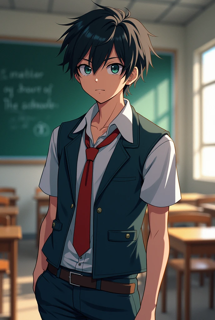 Anime boy in school dress 16 year old like bad boy have Six path