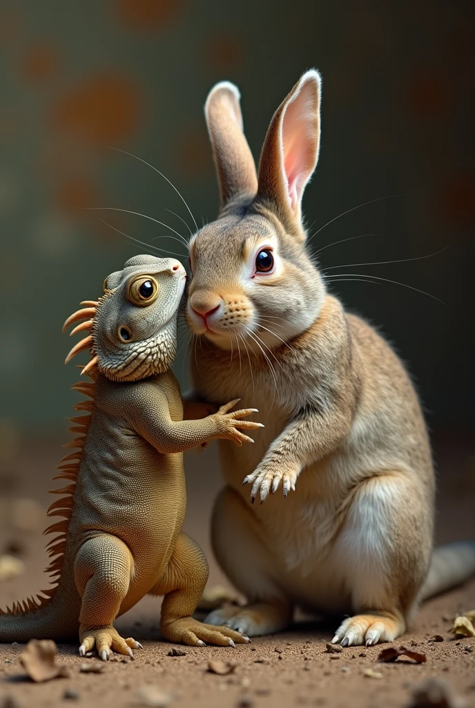 An angry and strong rabbit fucking a weak iguana