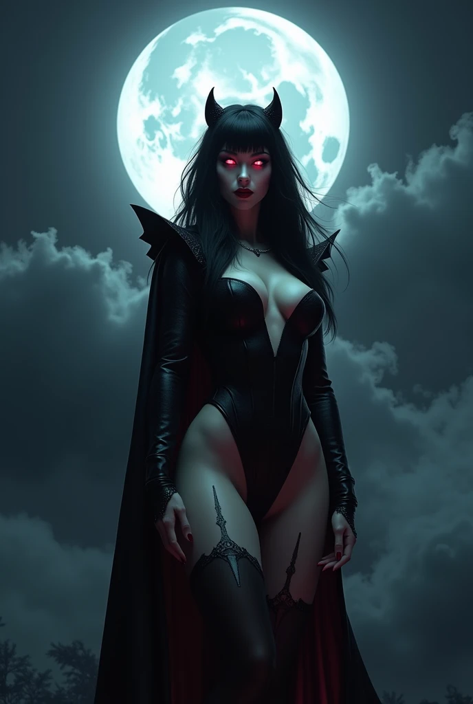 Vampirella, with moon behind the scenes