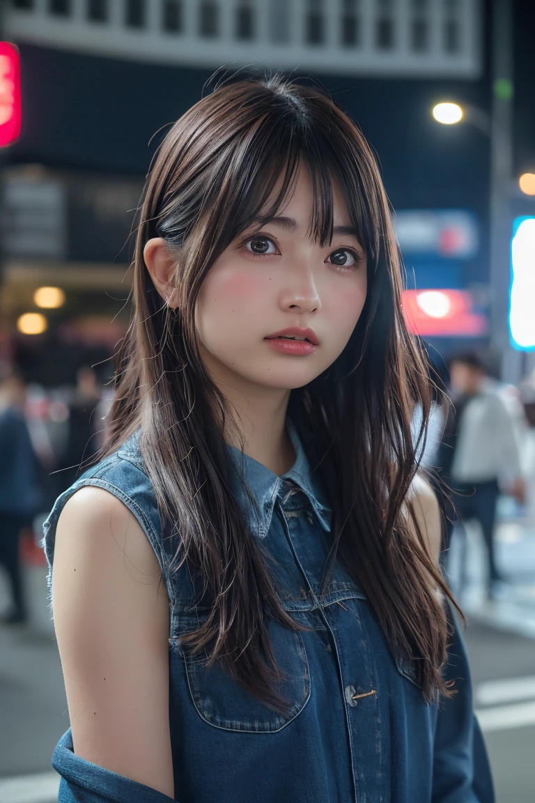 (8k, RAW Photos,Highest quality, High resolution:1.1), (Ultra-realistic:1.4),(Realistic, Realistic:1.3),The Beauty of Japan、Shibuya、Short denim((Upper Body:1.3))