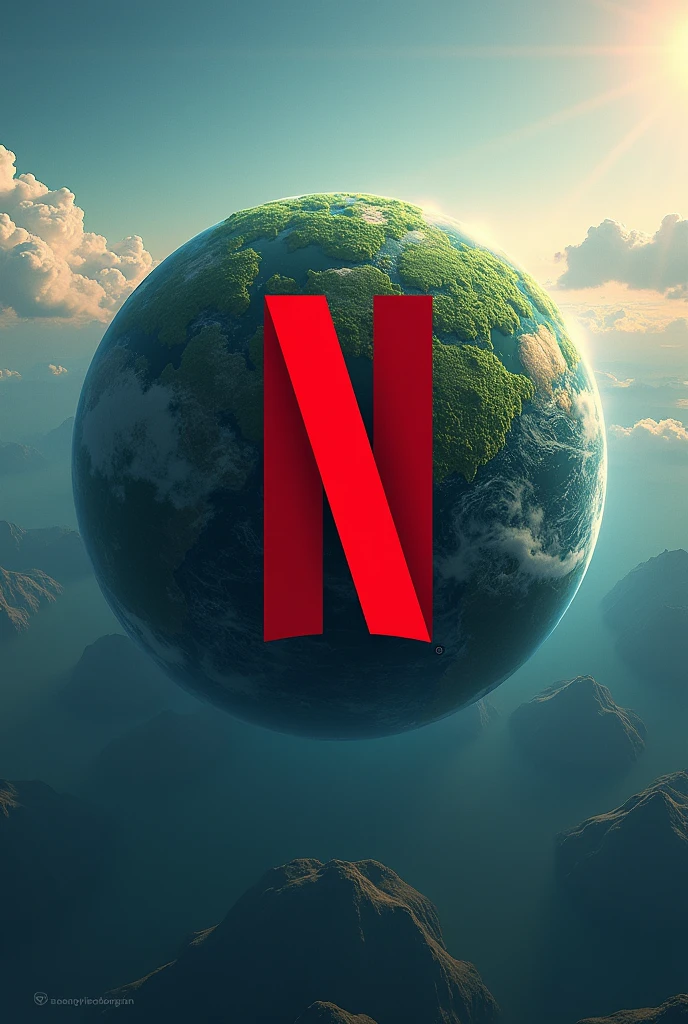 Generate a netflix logo in the middle of a planet with the letters bank bins