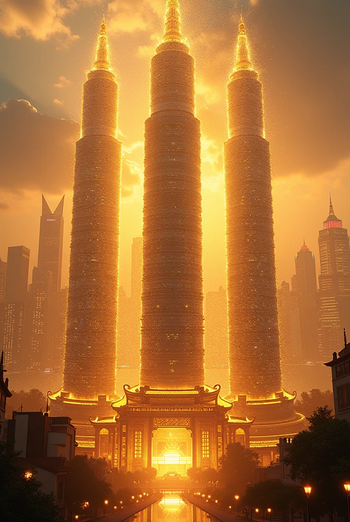 Golden particles Shanghai three-piece set of iconic buildings