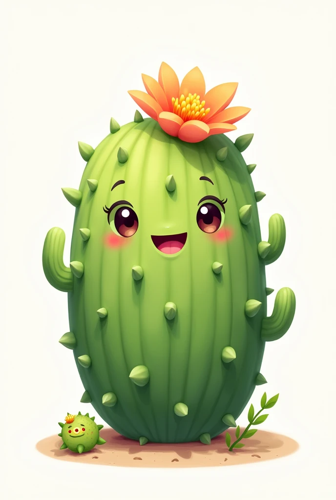 A cactus with a face (round eyes,Heart Mouth,Flower on head)