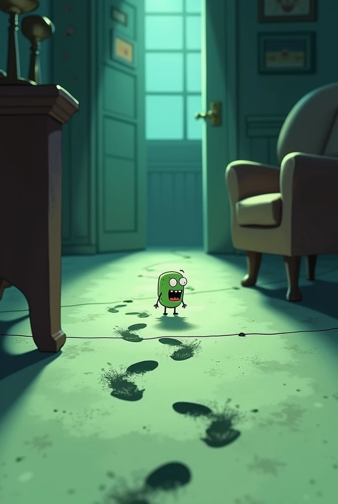 sheldon J plankton mini footprints on the floor at home, dont show plankton or other animals , only his fingerprint at home. More mini than that. Shadow fingerprint. Everywhere. SUPER MINI. SUPER MINI THAN THAT . DONT SHOW PLANKTON
