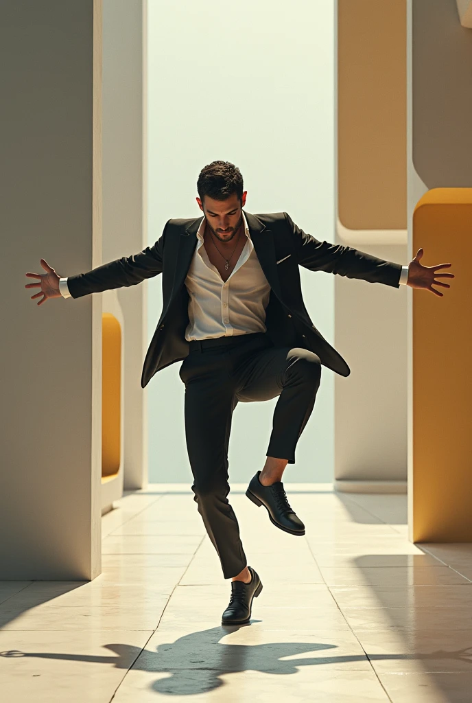 a stylish guy fighting capoeira on top of the fourth dimension  