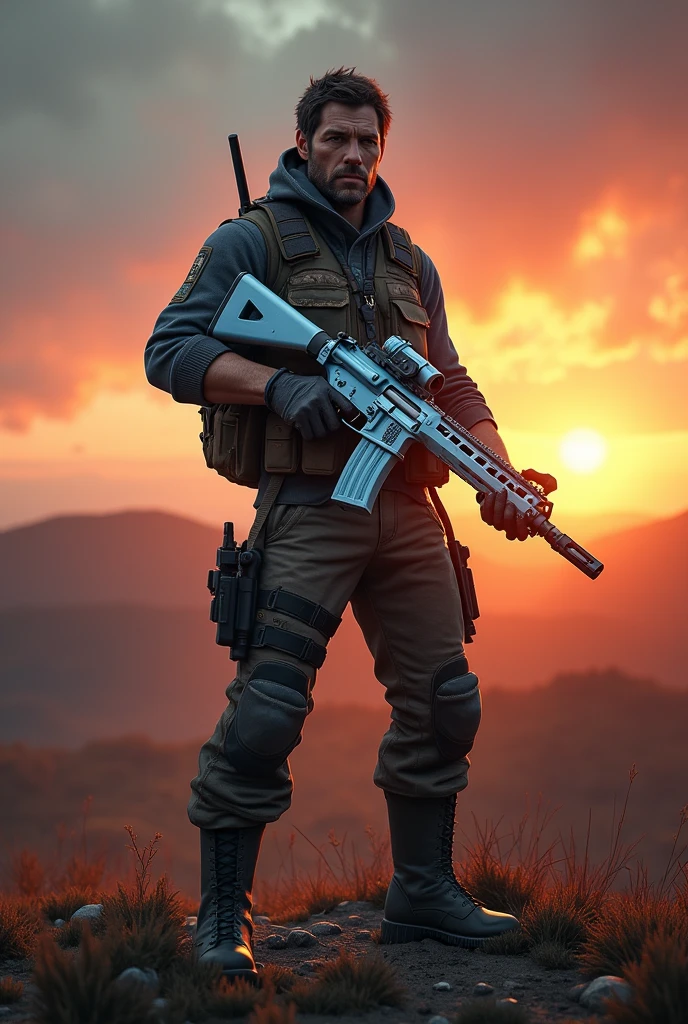 Pubg cractor holding m416 glacier at the sunrise