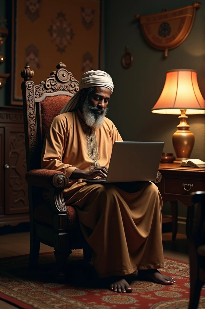 Somali man setting on chair and using computer 