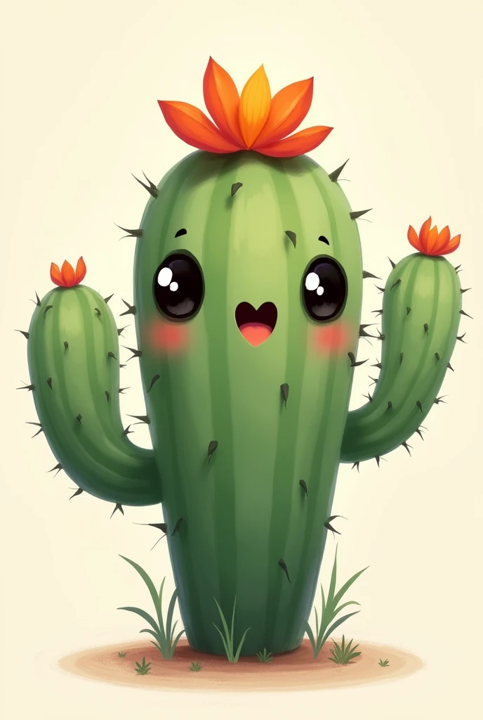 A cactus with a face (round eyes,Heart Mouth,Flower on head)(dark eyes and mouth