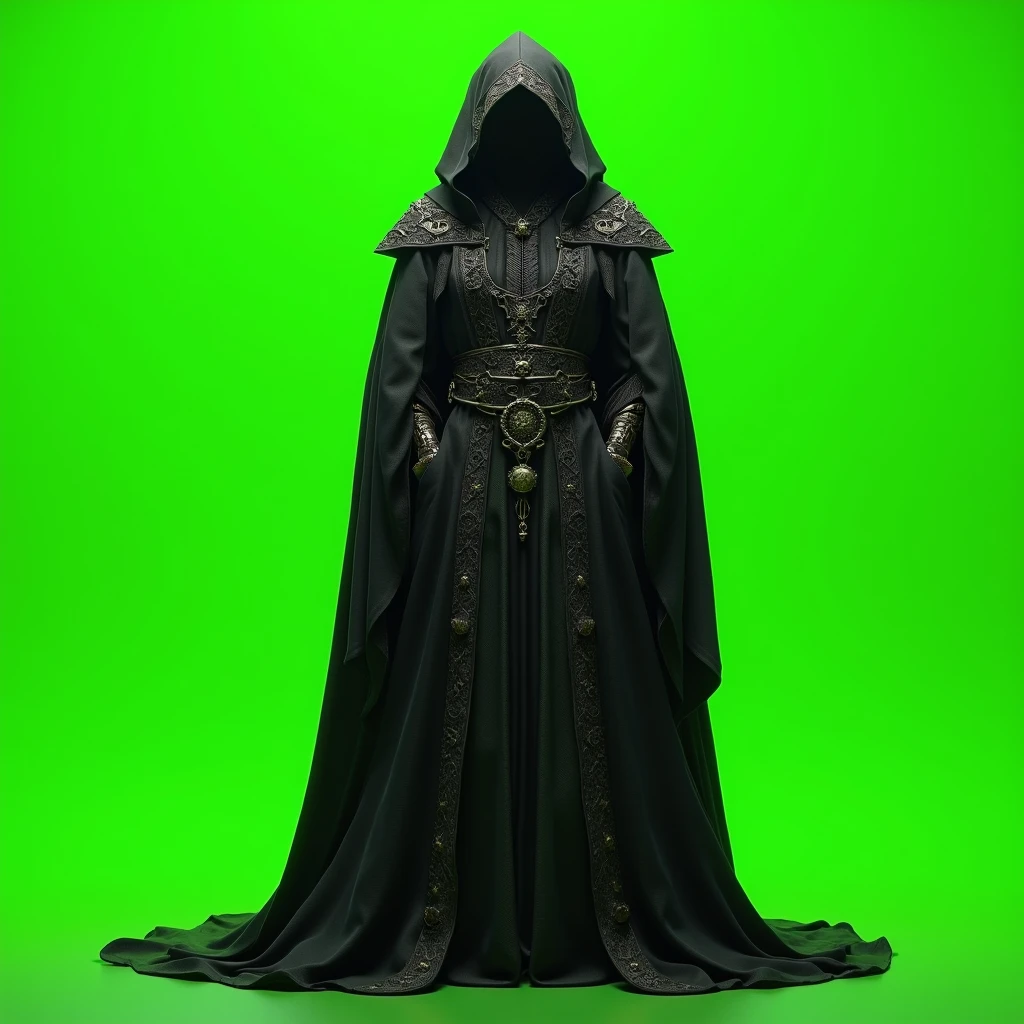 hyperrealistic, medieval, dark fabric, mage robe piece, lime green background