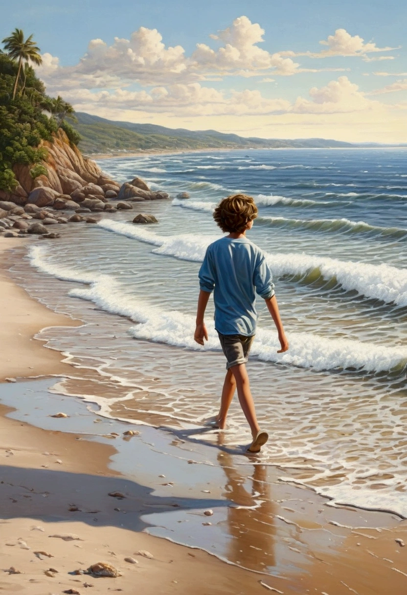 teenager walking on the beach