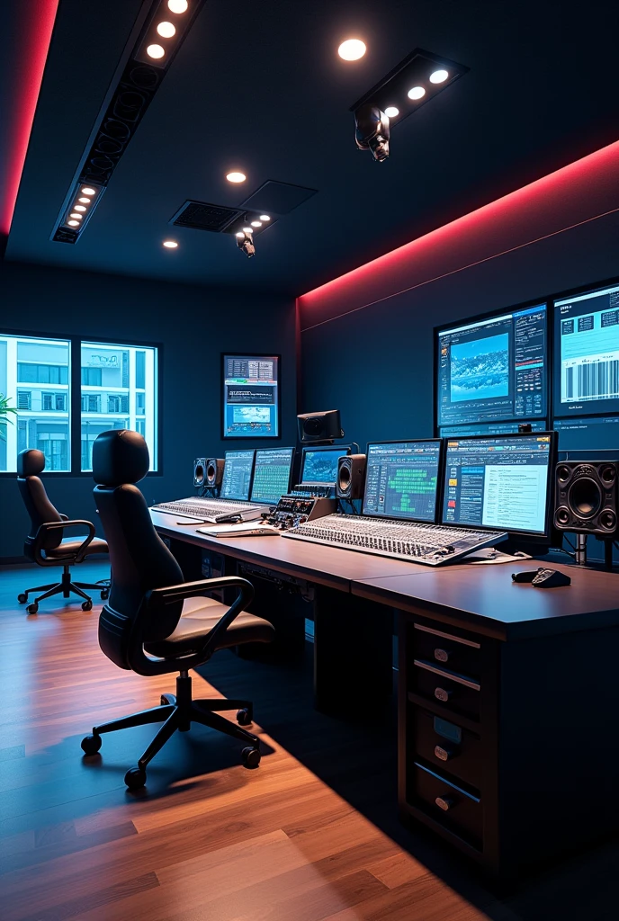 fondo locutorio de estudio de radio moderno con perspectiva 4 k