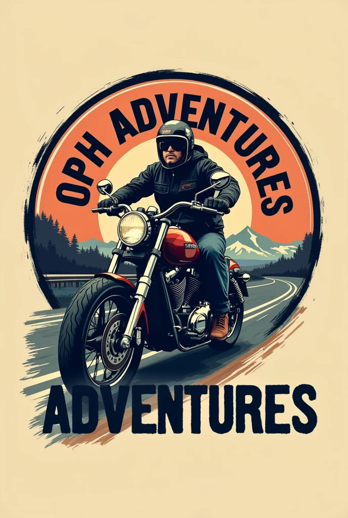 An emblem that says "OPH ADVENTURES" for circular shaped motorcyclist