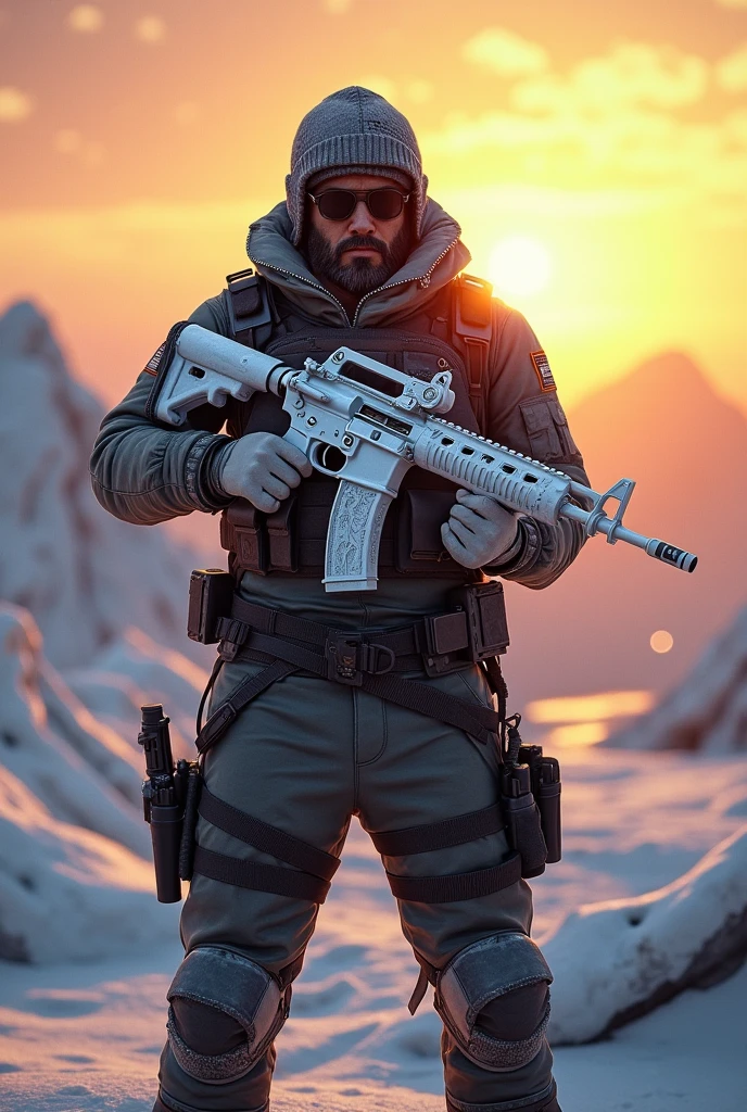 Pubg cractor holding m416 ultra glacier at the sunrise in pubg arena mod