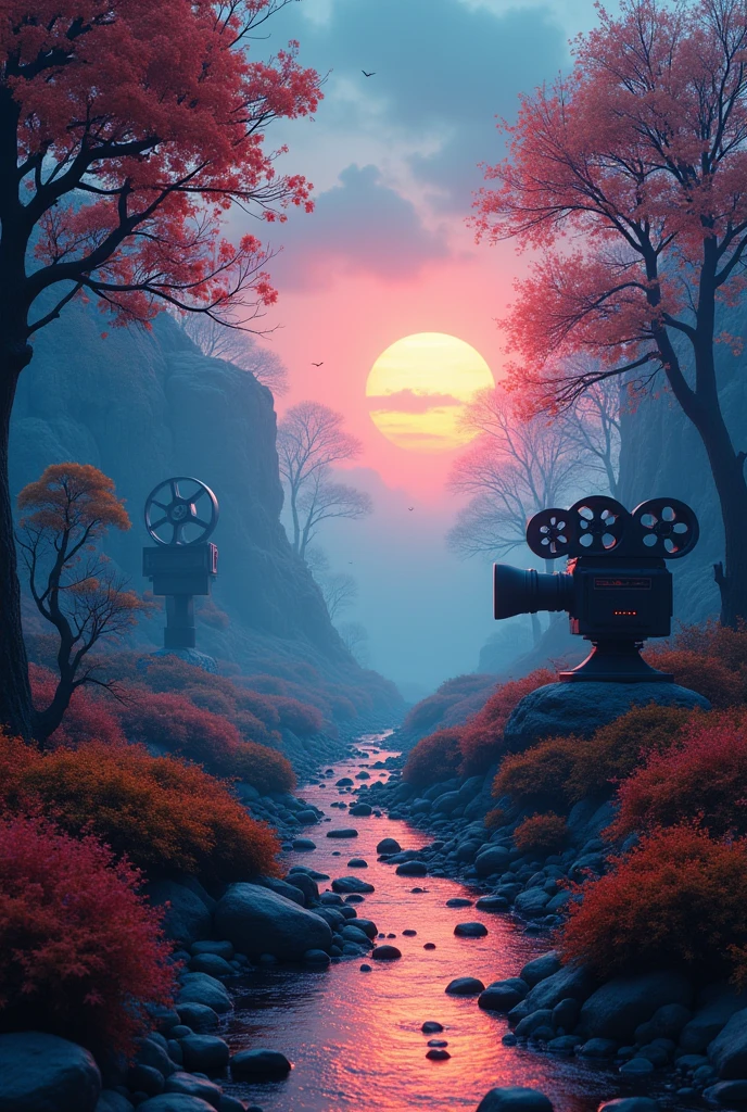 Making an Instagram post that how cinema or films influence us. The image should be related to it. It's size must be according to Instagram post. There should be no human factor in the image