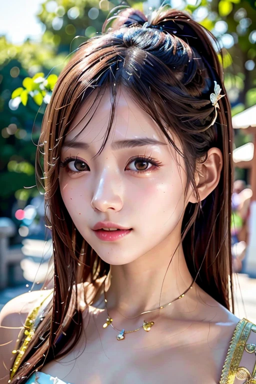 Highest quality, masterpiece, Ultra-high resolution, Supermodels soaking in Japanese hot springs, Outdoor hot spring, Stone hot spring, Moss and tree々Surrounded by, Super beautiful face, Pure Body, I can see my pores, (smile:0.8), Wearing split (Lace Headband:1.2), (realism:1.5), Original photo, Soaking wet, Sweaty, Bare shoulders, In the Dark, Deep Shadow, Modest, Cold Light