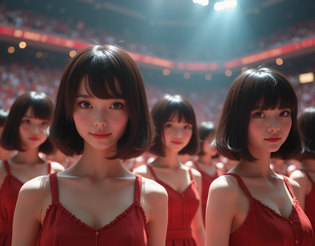 [Japanese Clone girls=Myself], [Perfect Clone girls Raw Photography Art], [16K, Highest quality, Ultra-high resolution], (((Unrealistic, Unprecedented sight, hyperdimensional space, A sight beyond imagination, (((A world of mass proliferation of myselves, Ultra-realistic)))))), (Japanese, woman, 25-year-old, Saito-Asuka), ((Small face, Brown and black hair, Short Hair)), ((Very beautiful detailed girls, Accurate body structure, Very detailed and perfect super busty body)), ((amazing super big tits, Large, swelling breasts)), (Dark Eyes, Mature face, Cute Smile, A gentle gaze), (Happy laughter), [[(((((Very detailed, 1girl→1,000,000,000,000,000,000,000,000,000,000,000,000,000cloning girls))))), (((((Extremely detailed and precise depiction of the double, Perfectly the same girl, The exact same smile, Perfect matching hairstyle, Perfect same clothes, Exactly the same height, Perfect same super busty))))), (((((Myself only))))), (((Very detailed, on stage, Idol Group, Nogizaka46's stage costumes, 1,000,000,000,000Myself))), (((Very detailed, General seating, camisole, 1,000,000,000,000,000,000,000Myself)))]], (((Perfect description, Smiling face, hug, wave hands, Matching poses, Matching dance, Sexy pose, In a row, Infinite Alignment))), (((Very detailed, Super crowded in a different dimension, Abnormal crowding, Super crowded))), (Large Concert Hall, Front bright light, Illuminated by spotlights, Live Stage Lighting), (((Very wide field of view, Very detailed, Detailed ultra-perspective depiction, More accurate depiction with a wide-angle lens aperture of 22)))), Group idol group photo, Anywhere Angle
