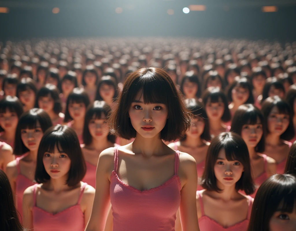 [Japanese Clone girls=Myself], [Perfect Clone girls Raw Photography Art], [16K, Highest quality, Ultra-high resolution], (((Unrealistic, Unprecedented sight, hyperdimensional space, A sight beyond imagination, (((A world of mass proliferation of myselves, Ultra-realistic)))))), (Japanese, woman, 25-year-old, Saito-Asuka), ((Small face, Brown and black hair, Short Hair)), ((Very beautiful detailed girls, Accurate body structure, Very detailed and perfect super busty body)), ((amazing super big tits, Large, swelling breasts)), (Dark Eyes, Mature face, Cute Smile, A gentle gaze), (Happy laughter), [[(((((Very detailed, 1girl→1,000,000,000,000,000,000,000,000,000,000,000,000,000cloning girls))))), (((((Extremely detailed and precise depiction of the double, Perfectly the same girl, The exact same smile, Perfect matching hairstyle, Perfect same clothes, Exactly the same height, Perfect same super busty))))), (((((Myself only))))), (((Very detailed, on stage, Idol Group, Nogizaka46's stage costumes, 1,000,000,000,000Myself))), (((Very detailed, General seating, camisole, 1,000,000,000,000,000,000,000Myself)))]], (((Perfect description, Smiling face, hug, wave hands, Matching poses, Matching dance, Sexy pose, In a row, Infinite Alignment))), (((Very detailed, Super crowded in a different dimension, Abnormal crowding, Super crowded))), (Large Concert Hall, Front bright light, Illuminated by spotlights, Live Stage Lighting), (((Very wide field of view, Very detailed, Detailed ultra-perspective depiction, More accurate depiction with a wide-angle lens aperture of 22)))), Group idol group photo, Anywhere Angle