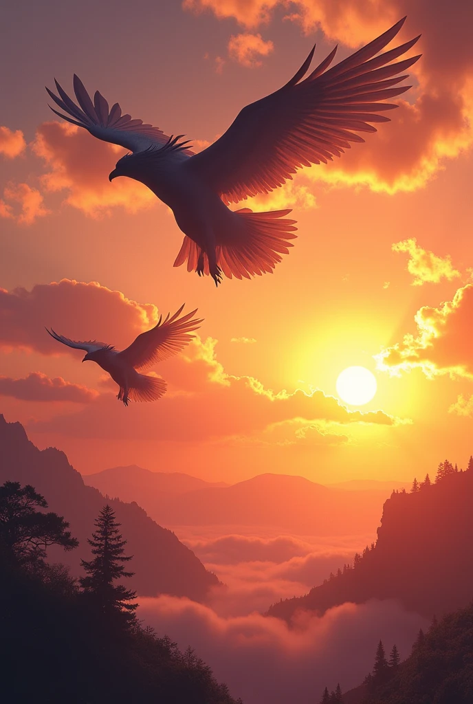 Sun set with flying buard