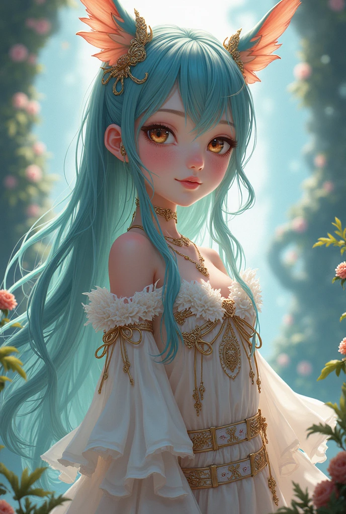Cute unique fantasy full body highly detailed girl tall semi chibi anime style