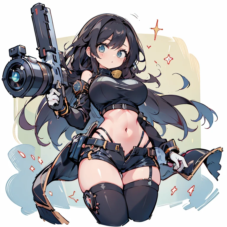 Best quality, masterpiece, super high resolution, single, 1 girl, depth of field, military, assault rifle school outfit, tactical armor, stockings, curvy thighs, combat stance