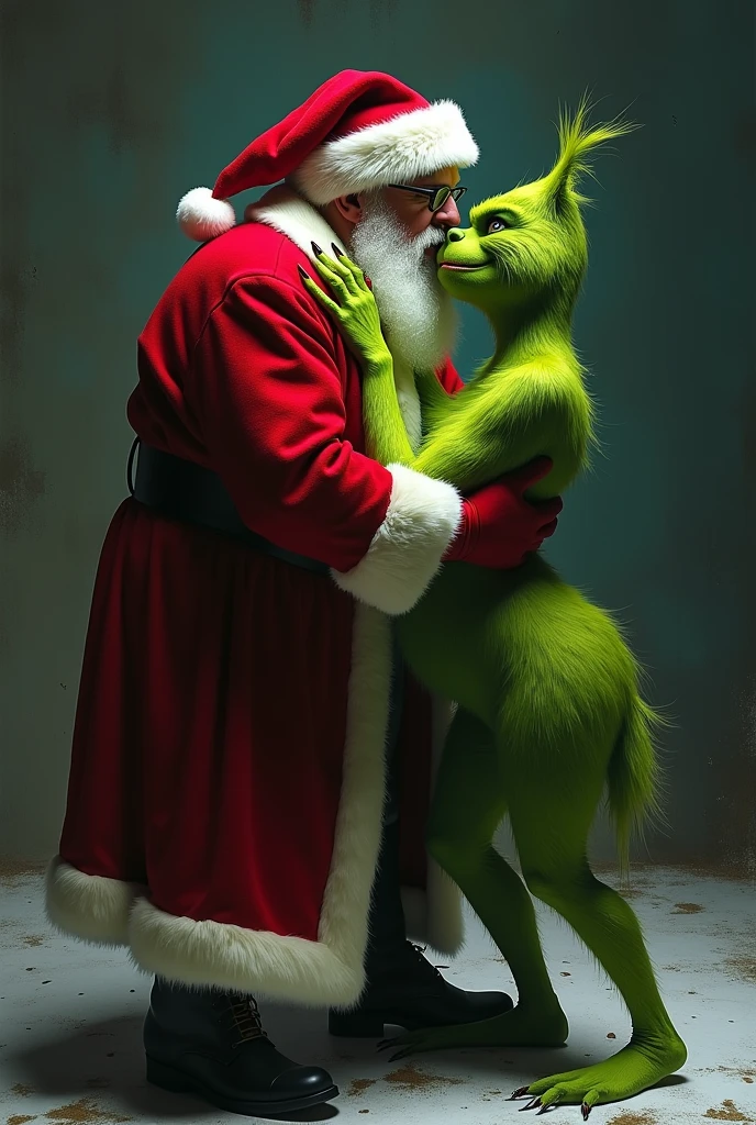 le père Noël qui effectue une fellation au Grinch