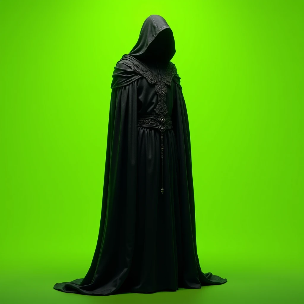 hyperrealistic, medieval, dark fabric, robe piece, lime green background
