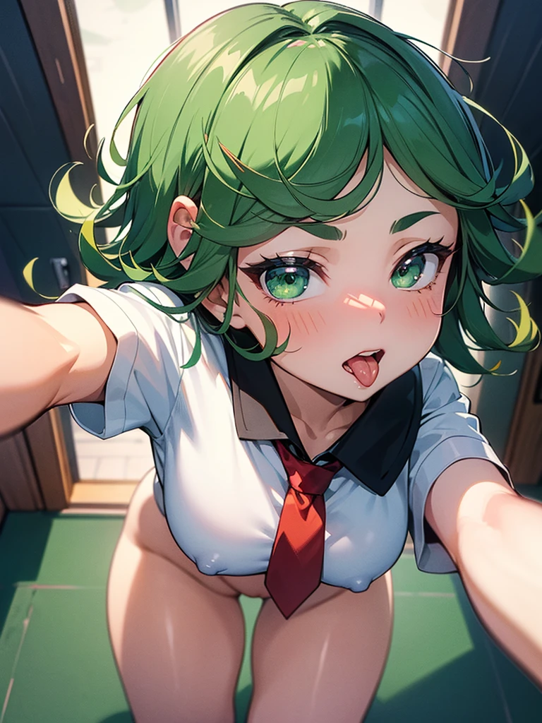 (high res, 8K, masterpiece, looking at viewer, best quality, very aesthetic, ultra detailed, ultra background, ultra Eyes) intricate details, 1girl, Tatsumaki, short sleeved white shirt, red short skirt, red tie, green short hair, green eyes, sex, Gangbang, Blowjob, Ahegao Face, Cheeks Flushed, mouth open, tongue sticking out, Profuse sperm discharge in the vagina, Bend Down, Background Classroom, School, Cinematic Angle
