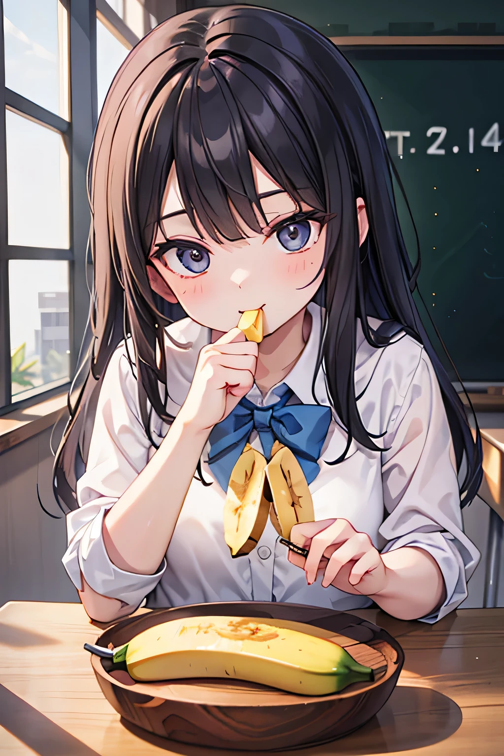 Teacher eating a banana,