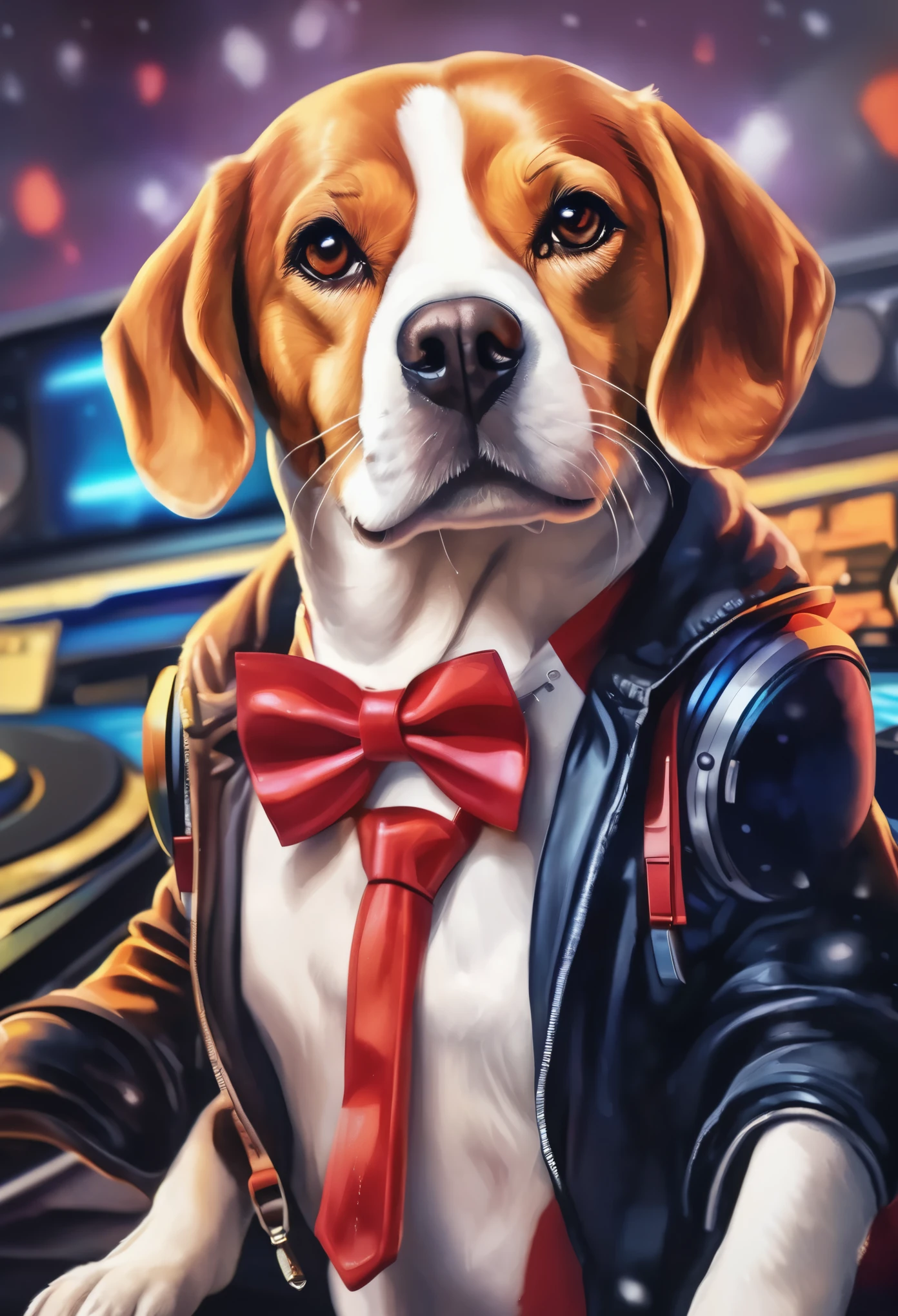 a Beagle dog, 3D watercolor style painting, DJ dog listening to music, DJ Beagle Cão, full picture, high resolution high contrast (photorrealistic:1.5), (CRU photo, 8k hd,