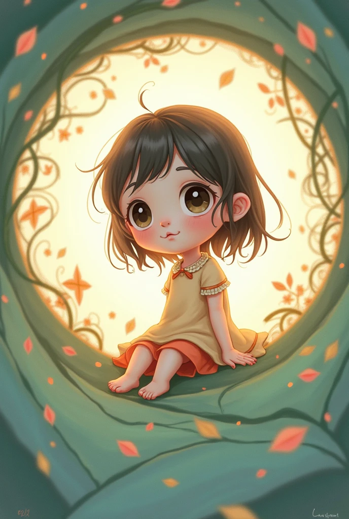 circle shape , cute character , girl , smart , shy , genus , fantasy 
