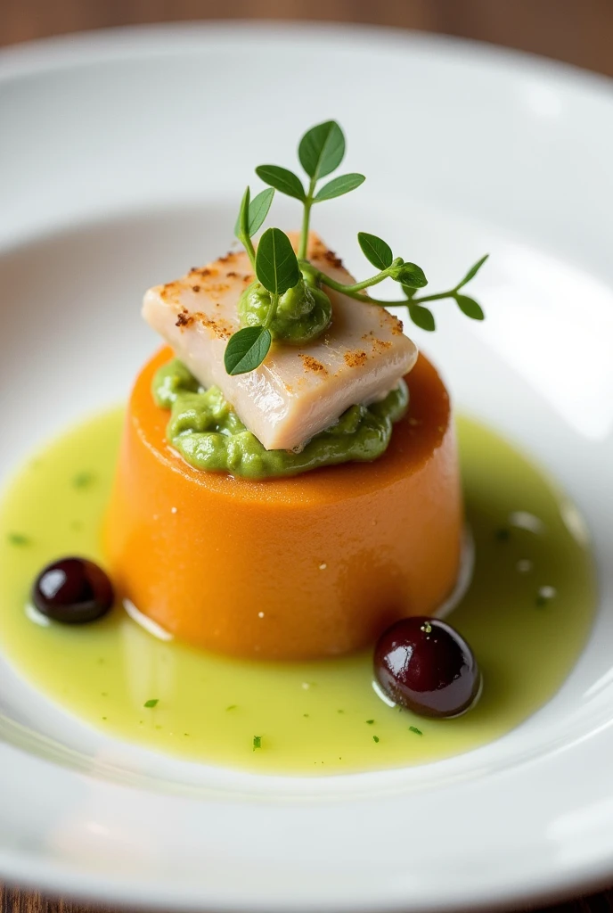 Red sweet potato causa with olive cream and trout filling

