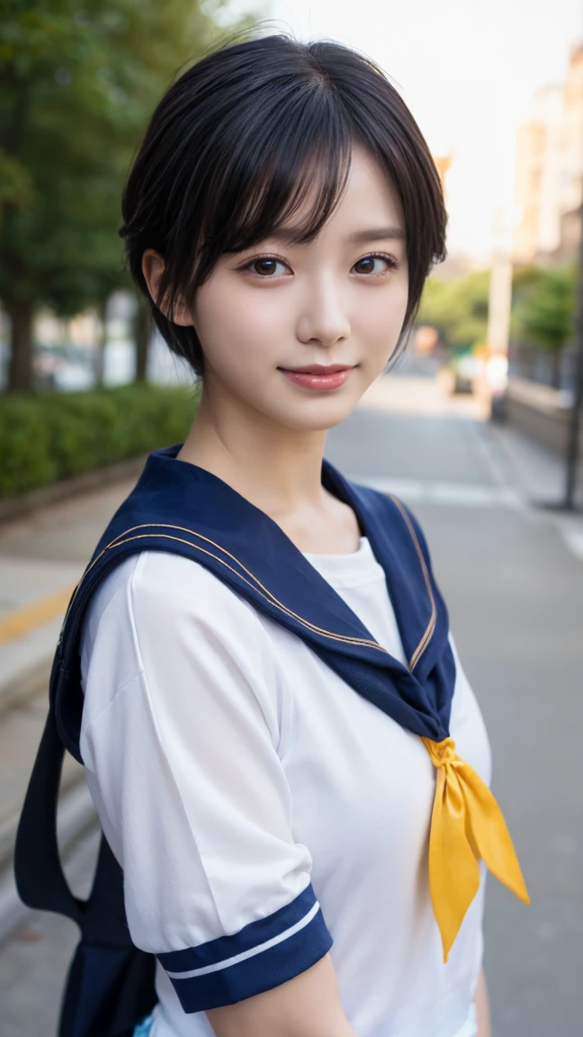 (Highest quality), (masterpiece:1.2), (Very detailed), (Sailor Mercury), one person's, View your viewers, smile, Center of chest, Watery eye, Blue Hair, short hair、((barefoot))、((Sailor Mercury))、((Long gloves))、leotard、(Blue mini skirt: 1.3)、(boots), Cowboy Shot,