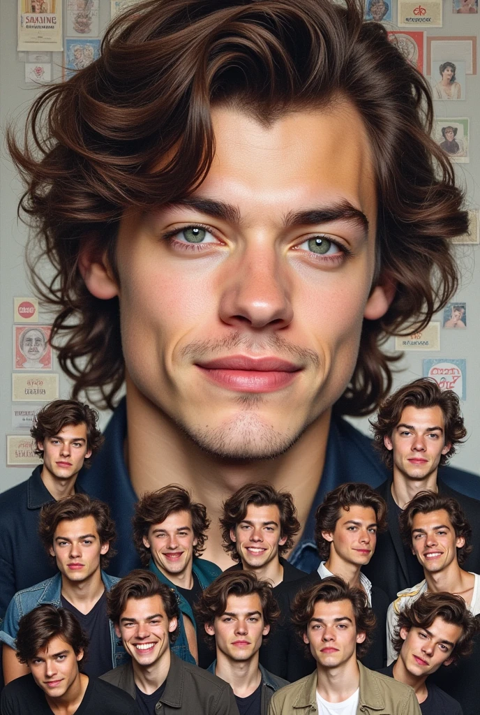 collage of many photos of harry stiles