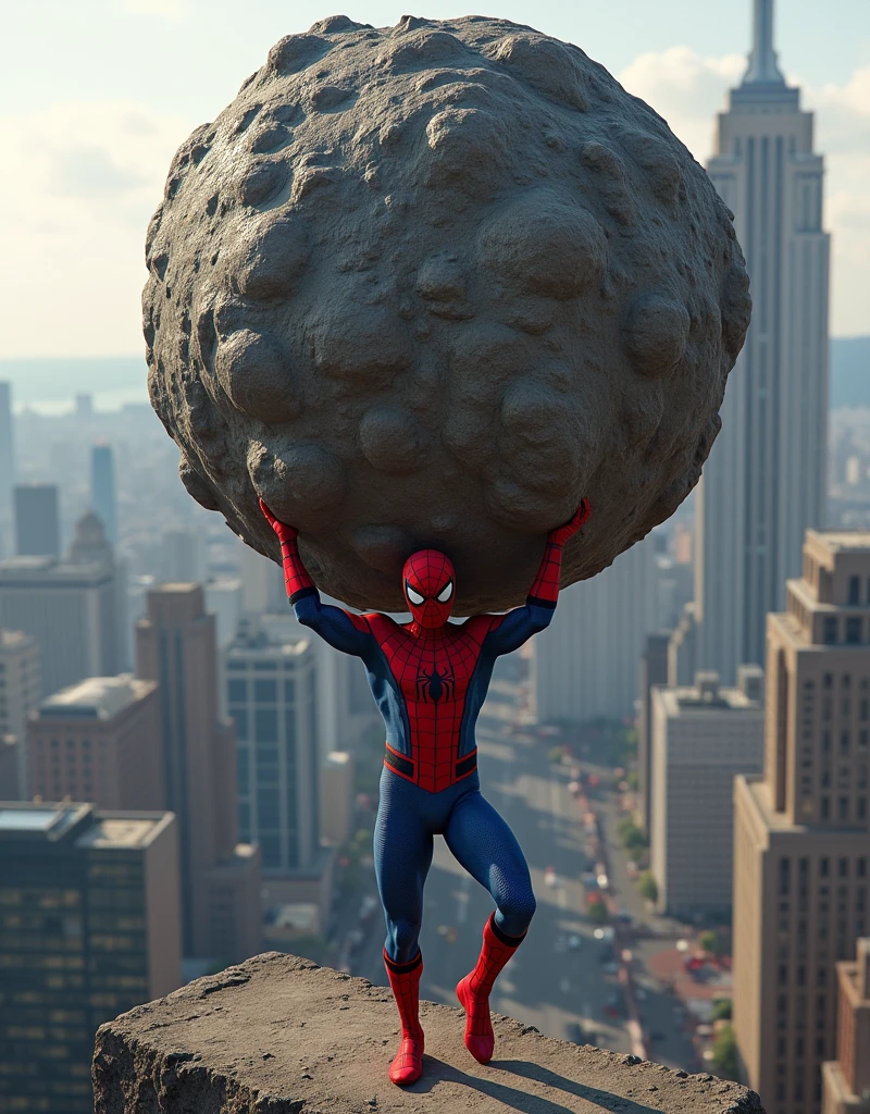 make spiderman carrying 1 huge gym weight of 1000000000000000000000000000000000000000 kilos